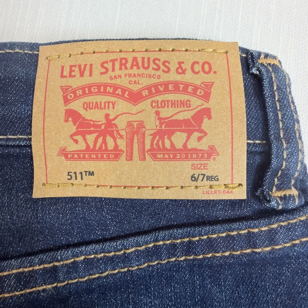 Levi's 511 Slim Fit Denim Shorts Kids Size 6/7 Dark Wash Excellent Adjustable
